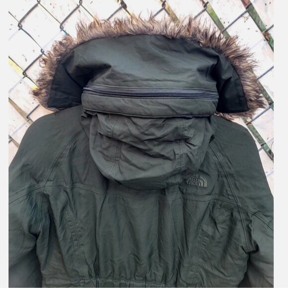 THE NORTH FACE Arctic Parka Goose Down Long Olive Green Puffer Coat Hood Women S - Picture 12 of 16